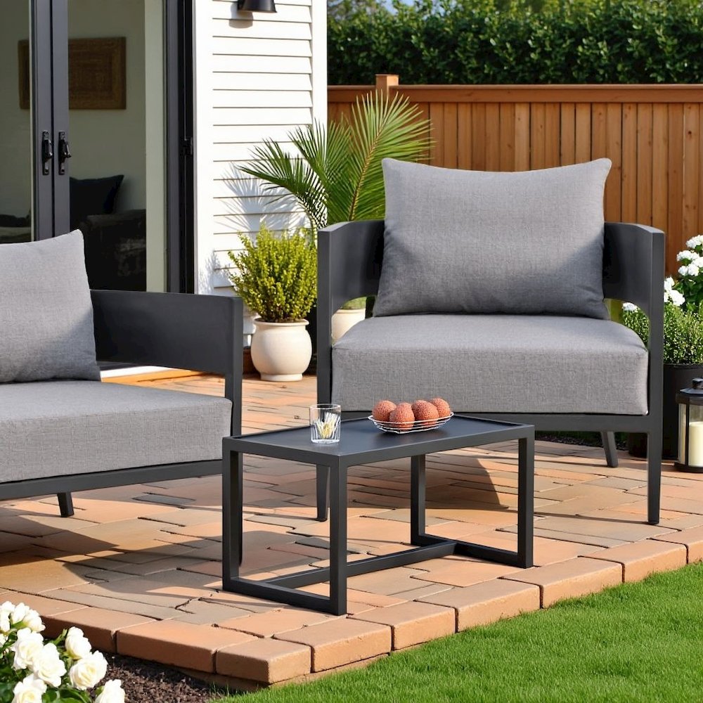 Outdoor Patio Chair – Aluminum Outdoor Furniture in Dark Gray Finish. Picture 3