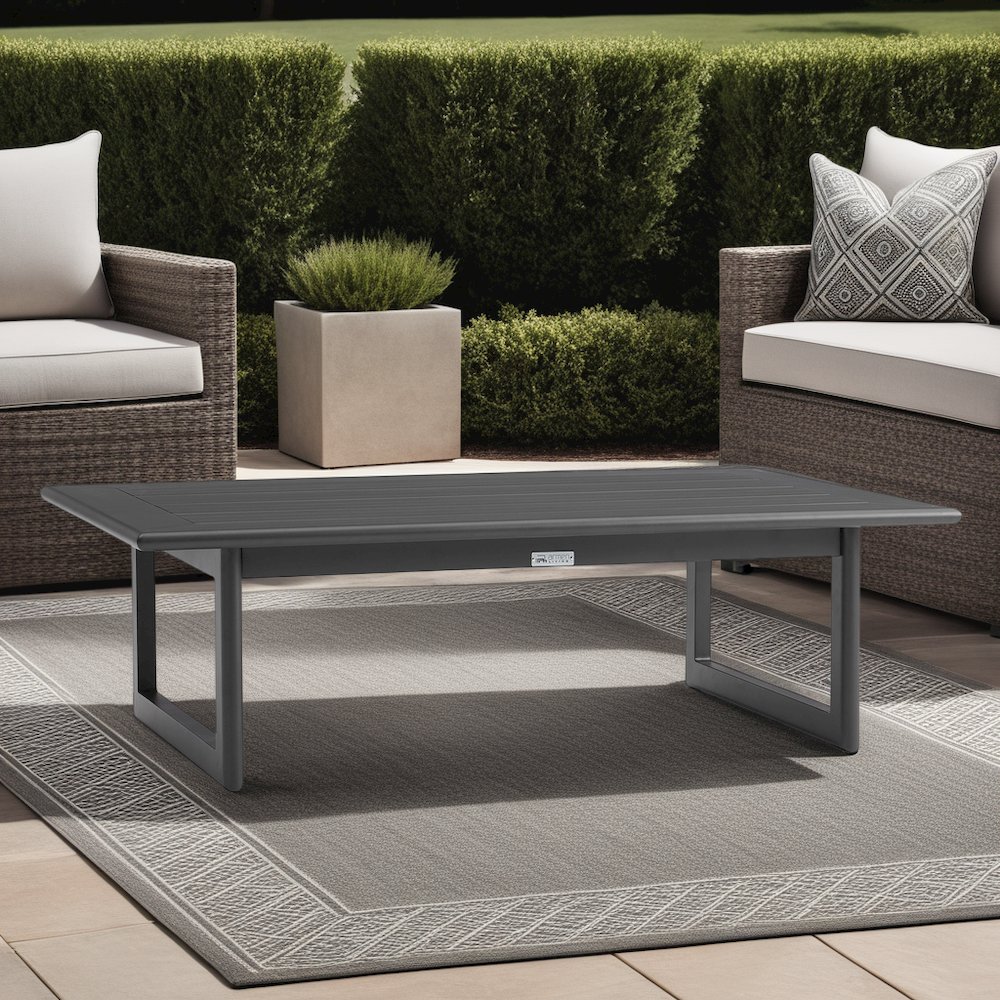 Menorca Aluminum Outdoor Coffee Table in Dark Gray. Picture 5