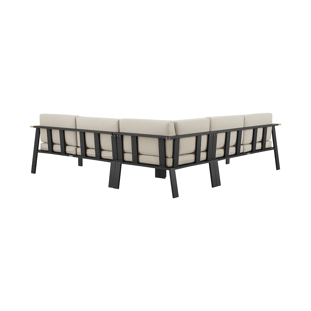 Nofi Outdoor Patio Sectional Set in Gray Finish with Taupe Cushions and Teak Wood. Picture 2