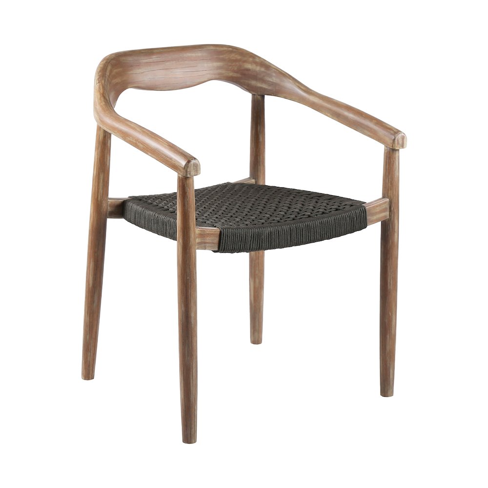 Outdoor Patio 5 Piece Round Dining Set in Eucalyptus Wood and Charcoal Rope. Picture 2