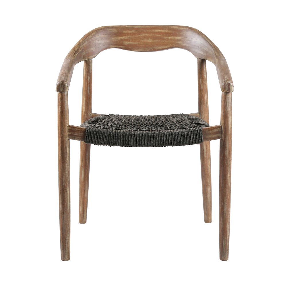 Outdoor Patio 5 Piece Round Dining Set in Eucalyptus Wood and Charcoal Rope. Picture 3