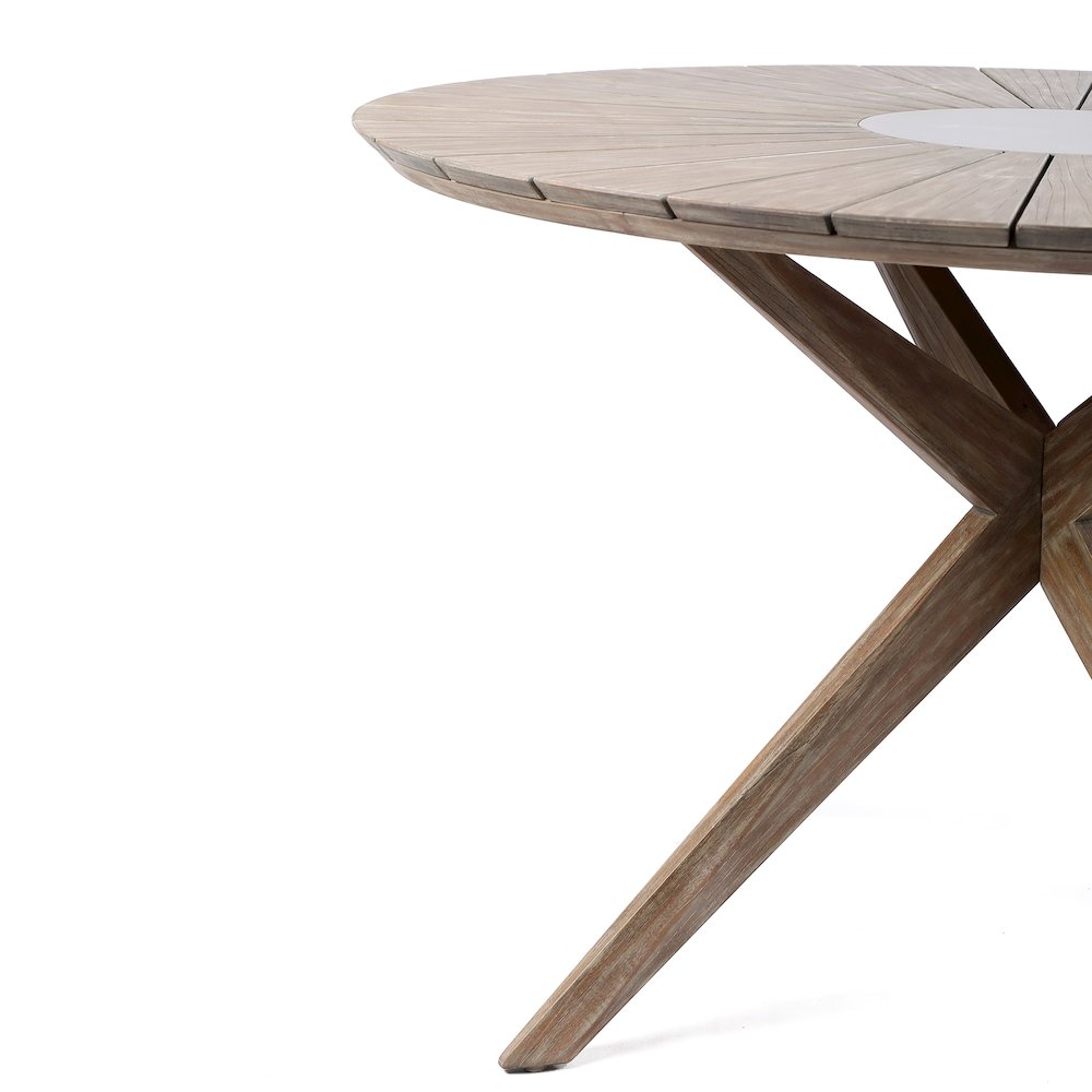 Outdoor Patio 5 Piece Round Dining Set in Eucalyptus Wood and Charcoal Rope. Picture 6