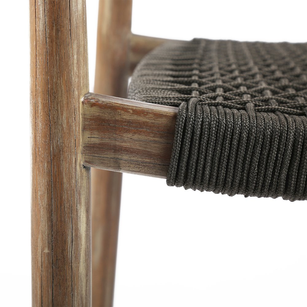 Outdoor Patio 5 Piece Round Dining Set in Eucalyptus Wood and Charcoal Rope. Picture 8