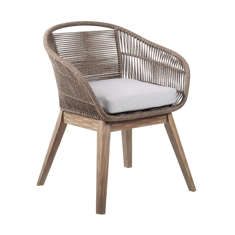 Outdoor Patio 5 Piece Round Dining Set in Eucalyptus Wood with Truffle Rope. Picture 2