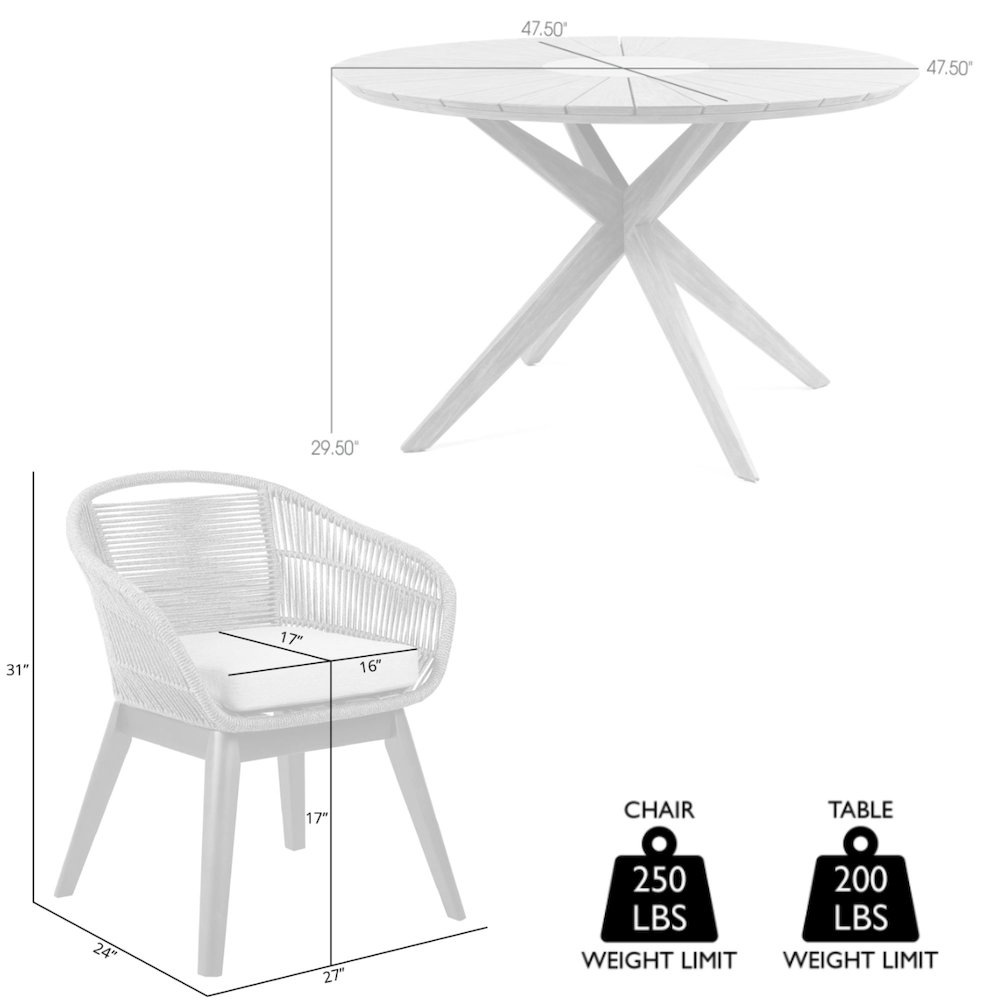 Outdoor Patio 5 Piece Round Dining Set in Eucalyptus Wood with Truffle Rope. Picture 8