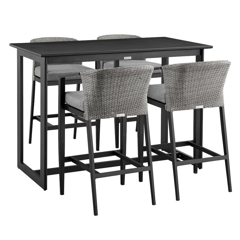 Palma Outdoor Patio 5-Piece Bar Table Set in Aluminum with Gray Cushions. Picture 1