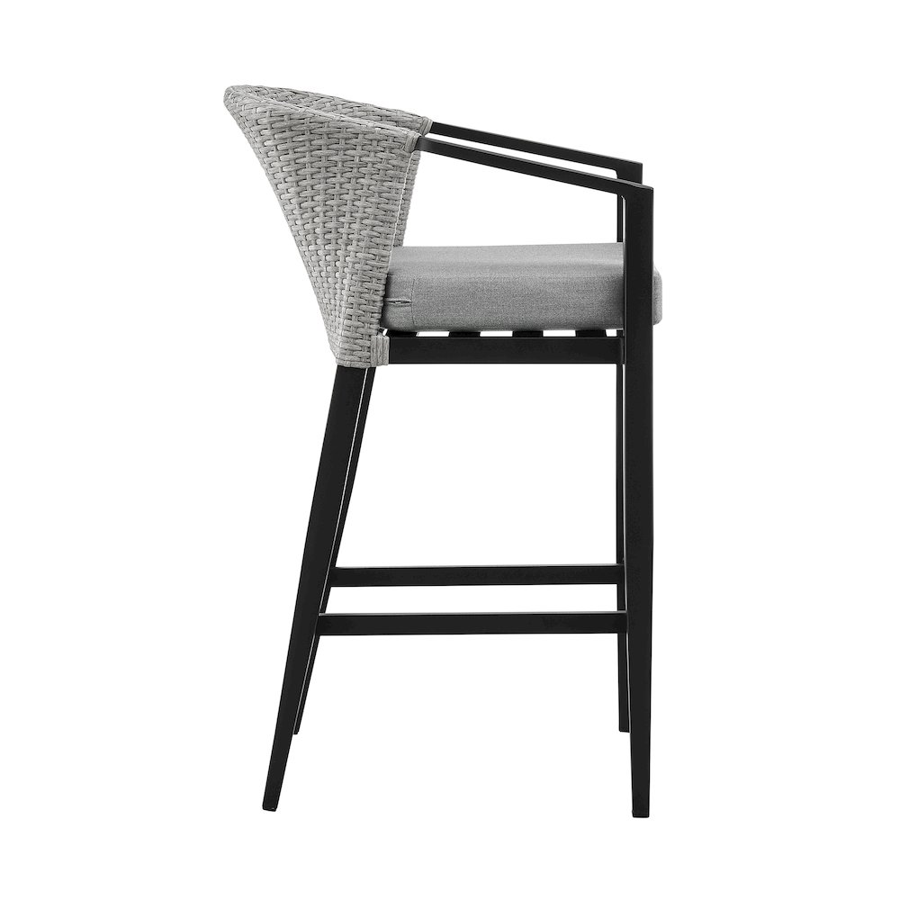 Palma Outdoor Patio 5-Piece Bar Table Set in Aluminum with Gray Cushions. Picture 3