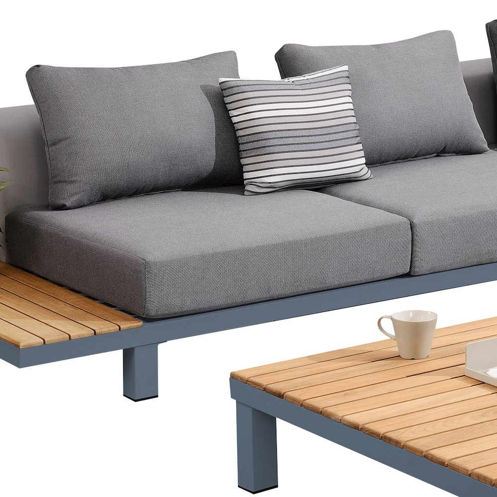 Armen Living Polo 4 piece Outdoor Sectional Set with Dark Gray Cushions and Modern Accent Pillows. Picture 4