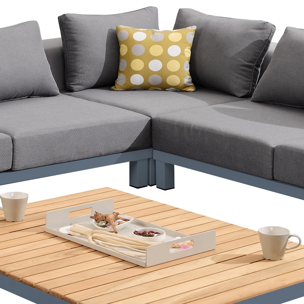 Armen Living Polo 4 piece Outdoor Sectional Set with Dark Gray Cushions and Modern Accent Pillows. Picture 5