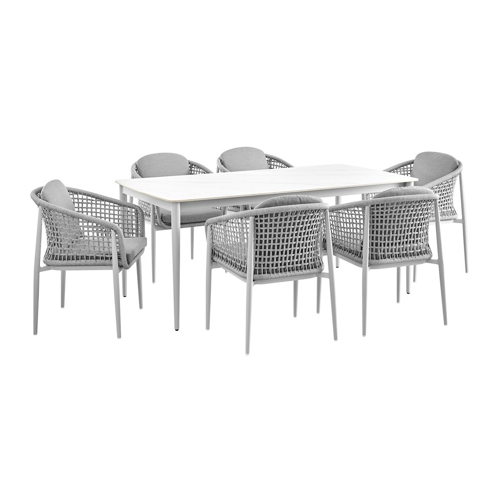 Rhodes Outdoor Patio 7 Piece Dining Set in Aluminum with Sintered Stone. Picture 1