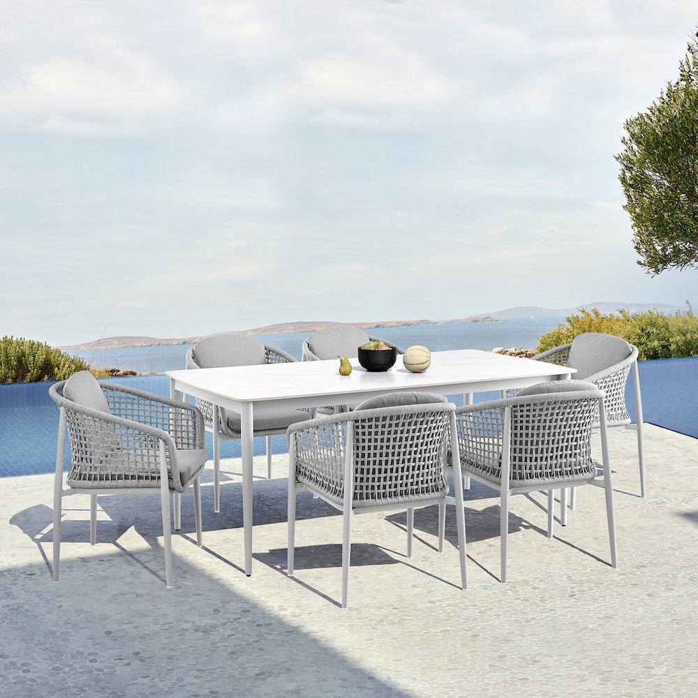 Rhodes Outdoor Patio 7 Piece Dining Set in Aluminum with Sintered Stone. Picture 10