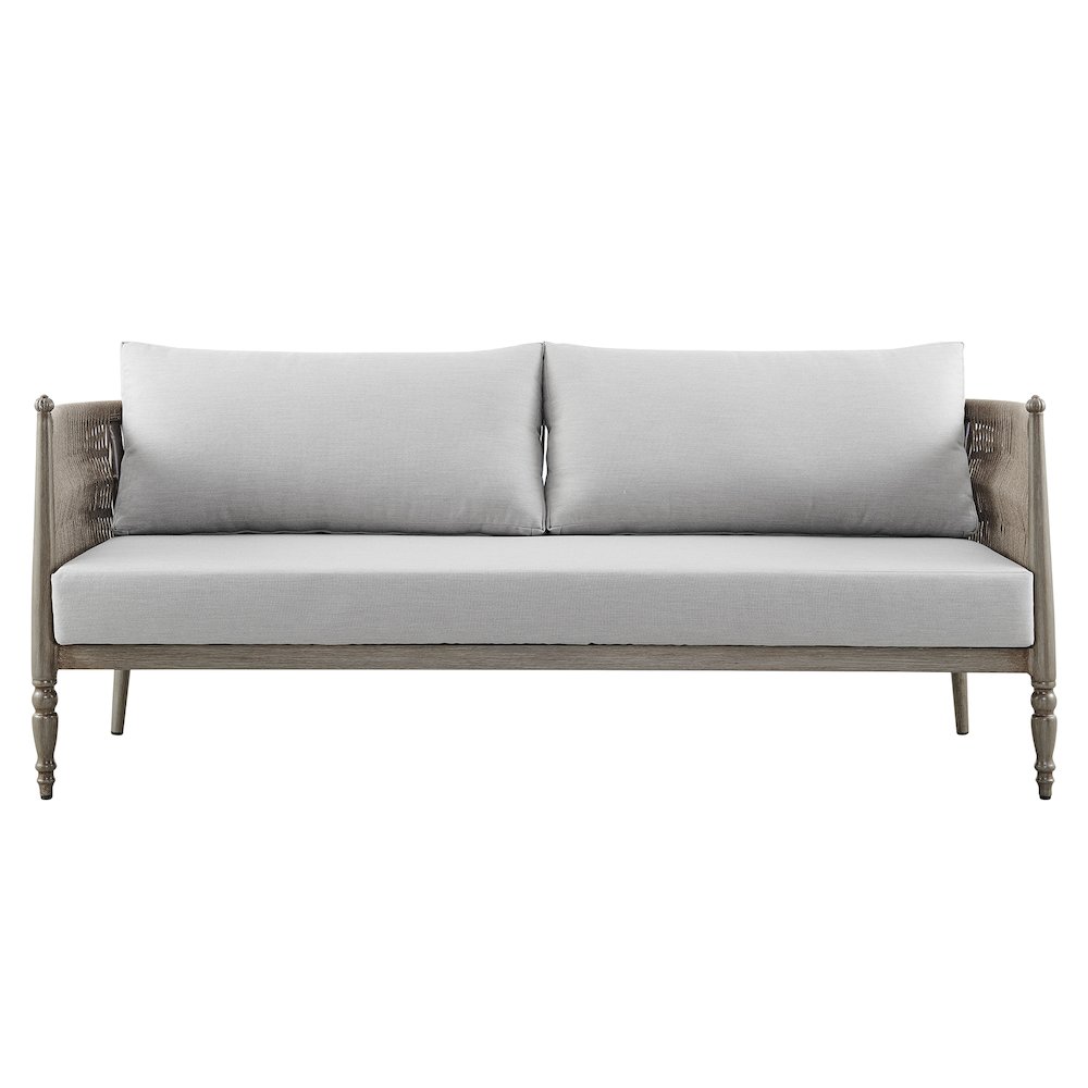 Safari Aluminum and Rope Outdoor Sofa in Brown with Gray Cushions. Picture 2