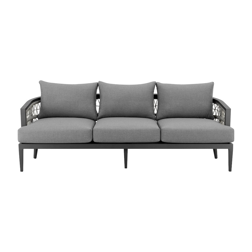 Zella Outdoor Patio 4 Piece Conversation Set in Aluminum with Light Gray Rope. Picture 2