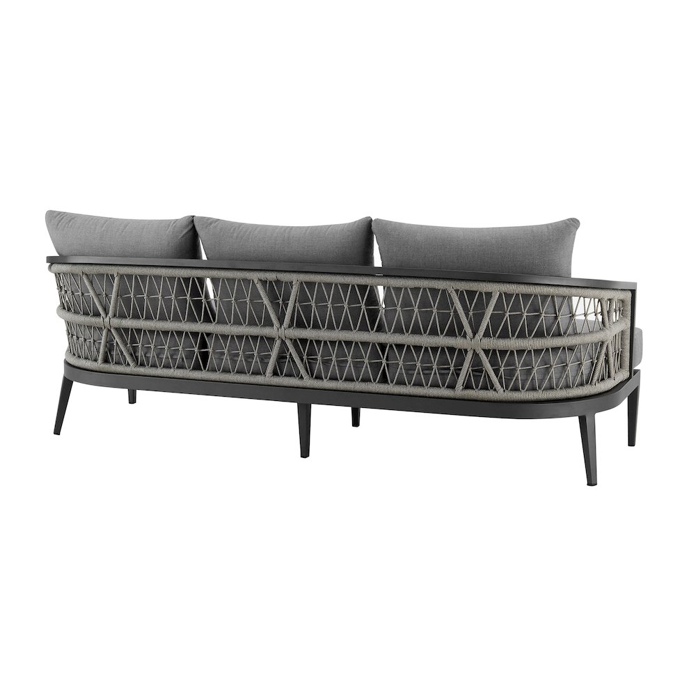 Zella Outdoor Patio 4 Piece Conversation Set in Aluminum with Light Gray Rope. Picture 3