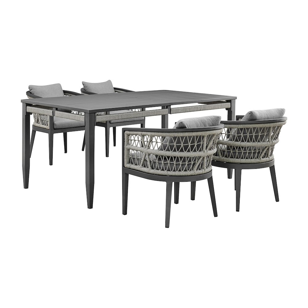 Zella Outdoor Patio 5 Piece Dining Set in Aluminum with Light Gray Rope. Picture 1