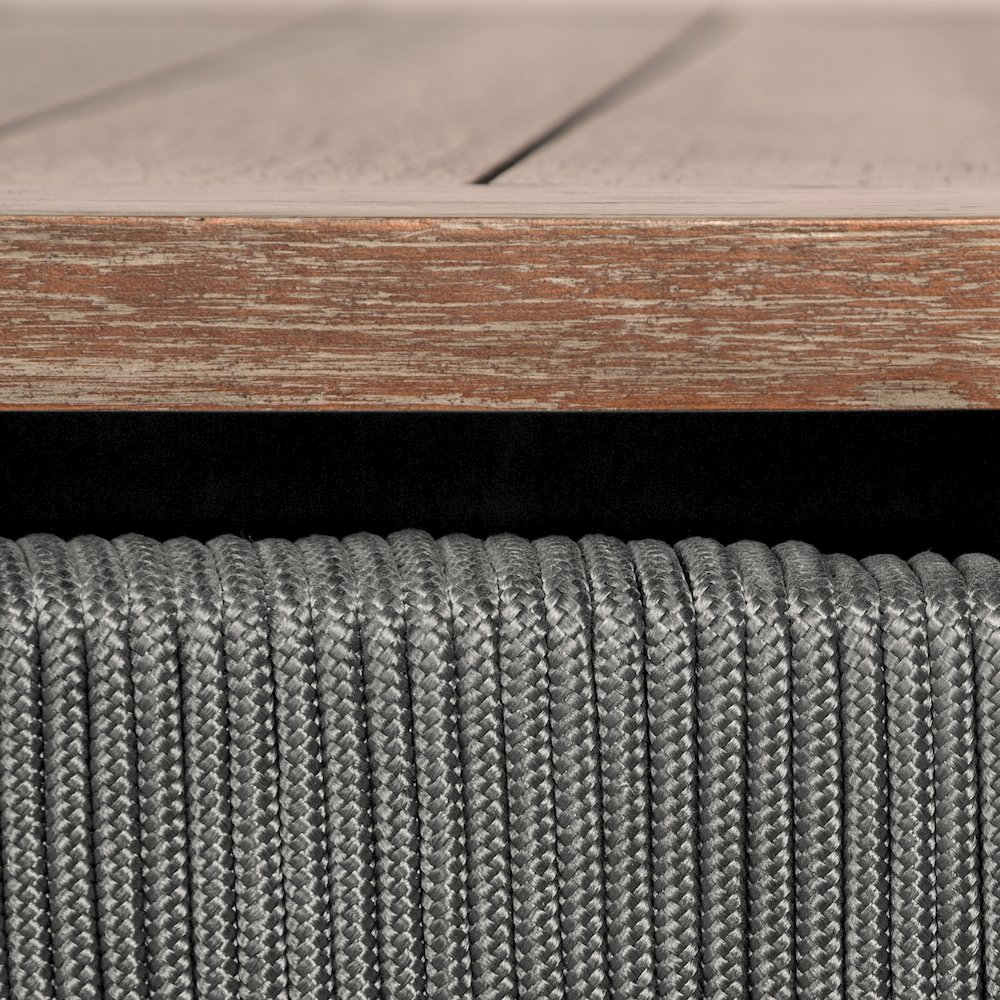 Outdoor Patio 5 Piece Dining Set in Weathered Eucalyptus Wood with Gray Rope. Picture 11