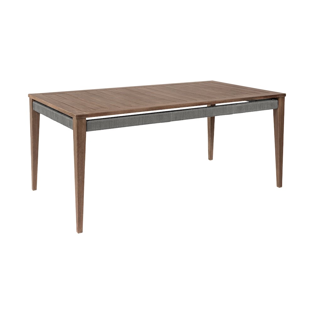 Outdoor Patio 5 Piece Dining Set in Weathered Eucalyptus Wood with Gray Rope. Picture 6