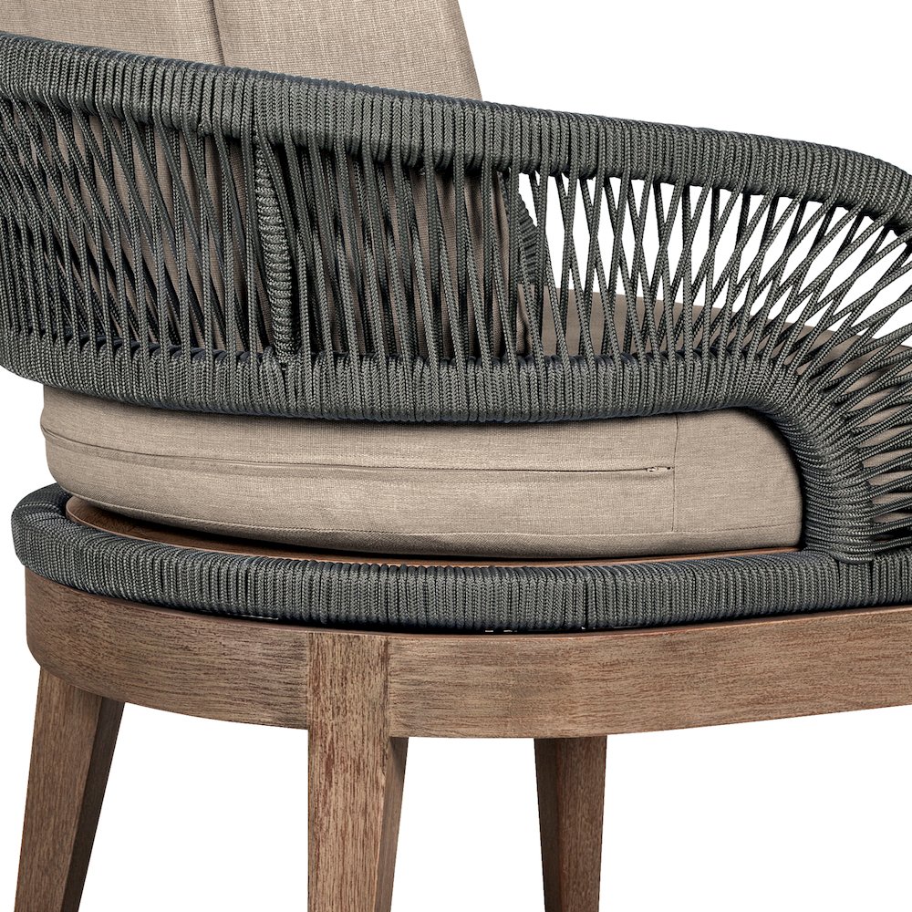 Outdoor Patio 5 Piece Dining Set in Weathered Eucalyptus Wood with Gray Rope. Picture 8