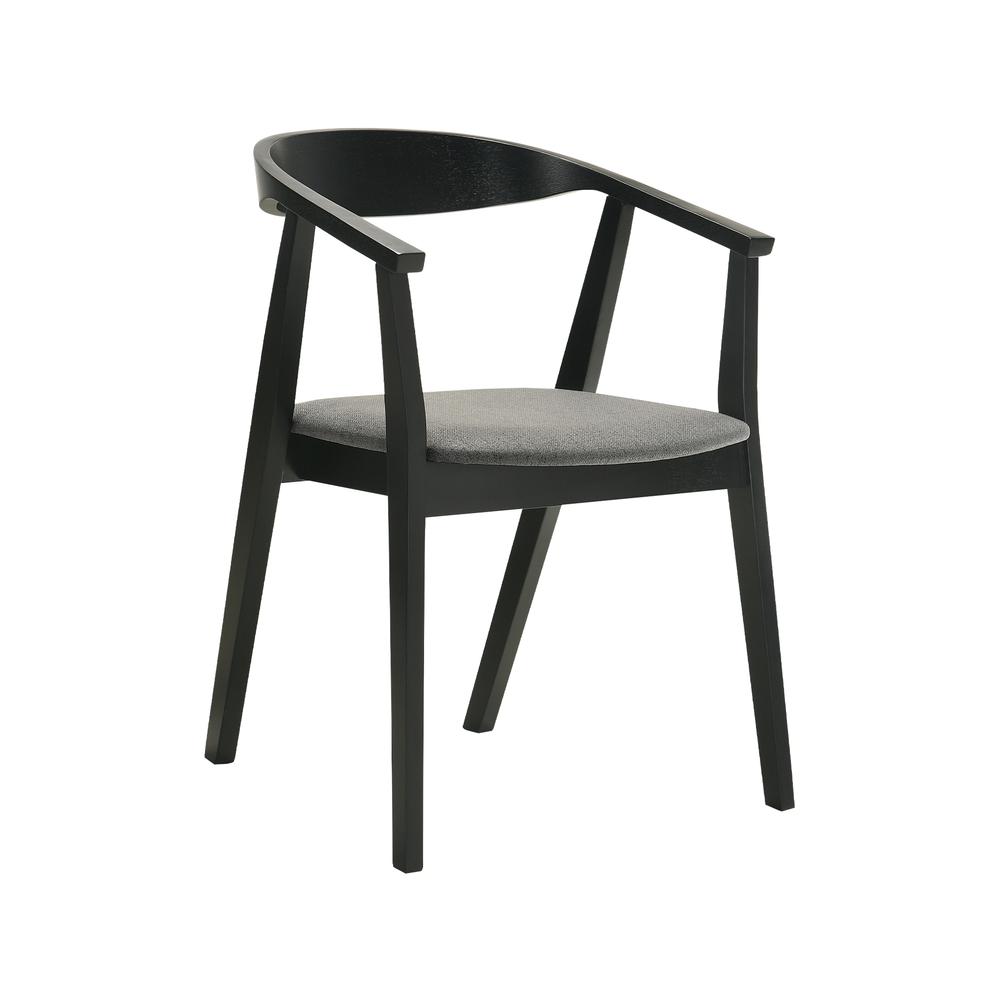 Santana 5 Piece Round Black Wood Dining Table Set with Charcoal Fabric. Picture 2