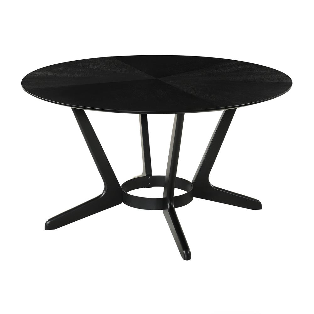 Santana 5 Piece Round Black Wood Dining Table Set with Charcoal Fabric. Picture 4