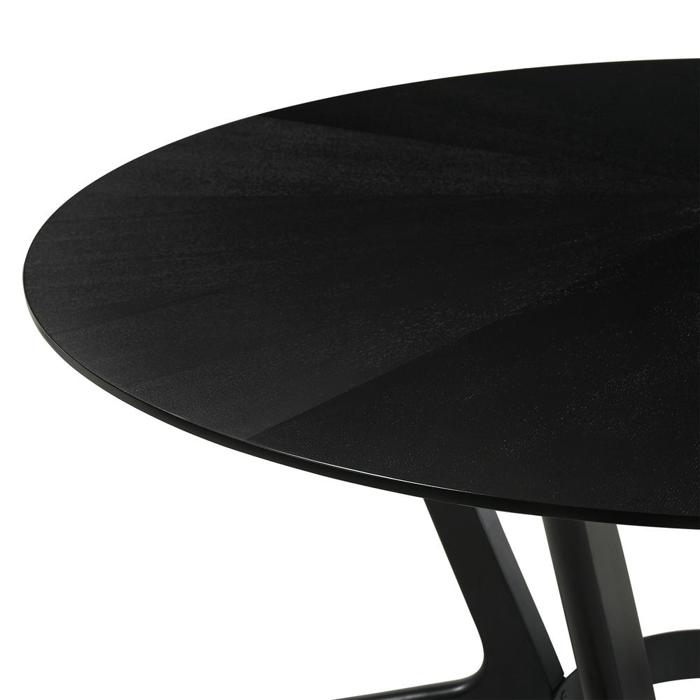 Santana 5 Piece Round Black Wood Dining Table Set with Charcoal Fabric. Picture 8