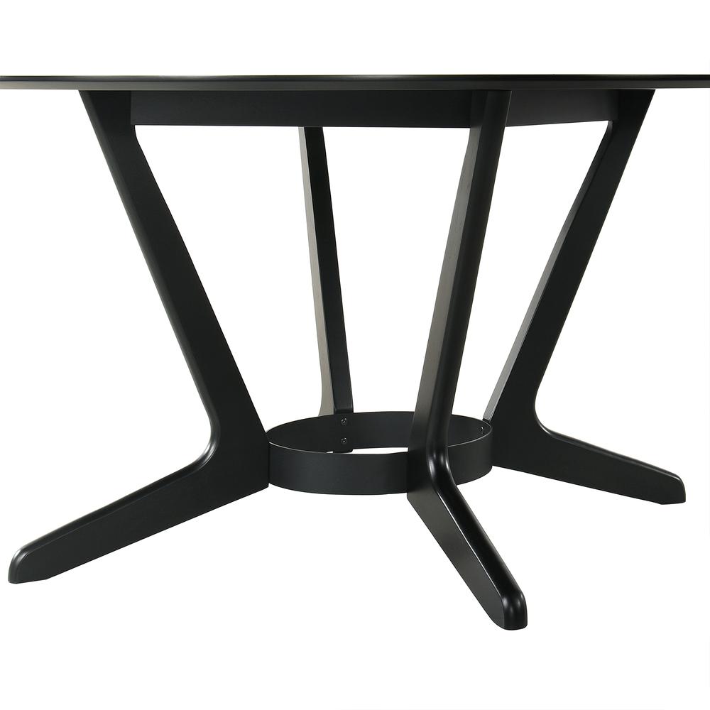 Santana 5 Piece Round Black Wood Dining Table Set with Charcoal Fabric. Picture 9
