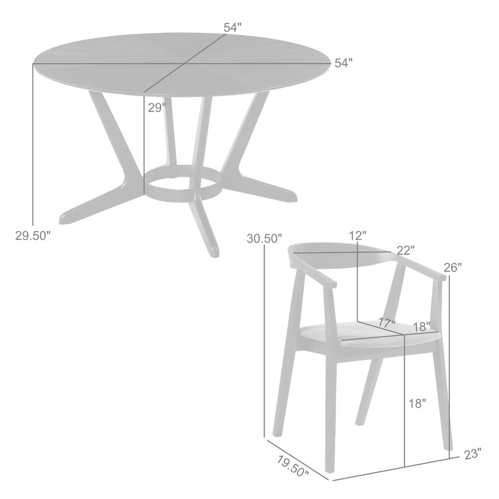 Santana 5 Piece Round Black Wood Dining Table Set with Charcoal Fabric. Picture 10