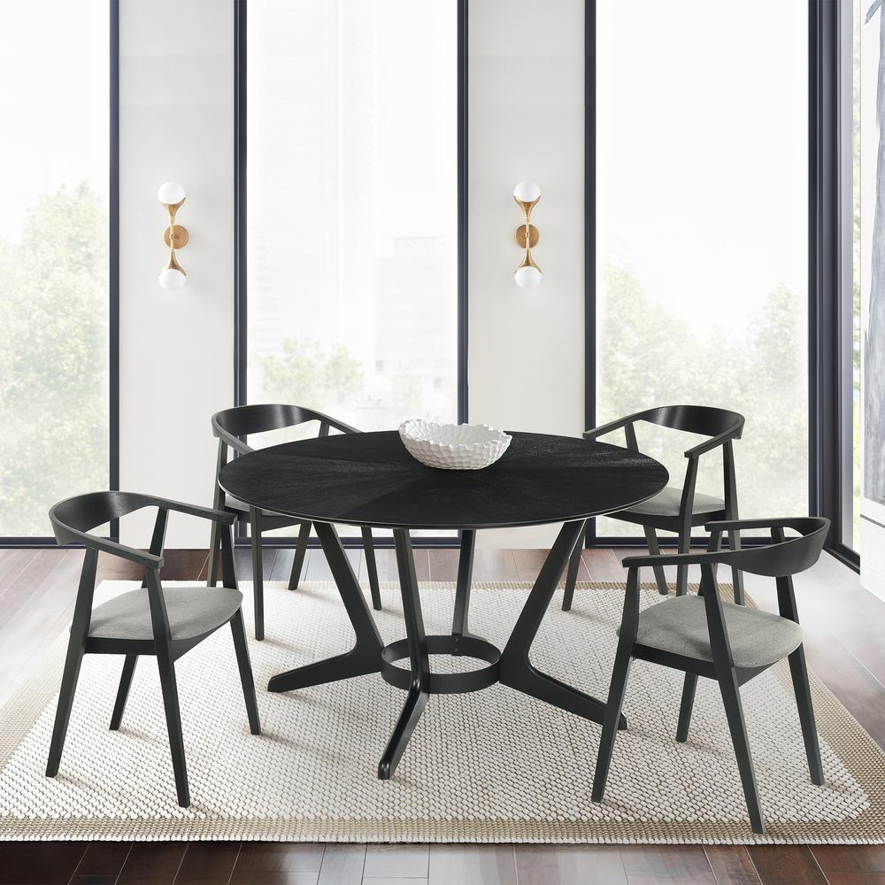 Santana 5 Piece Round Black Wood Dining Table Set with Charcoal Fabric. Picture 11