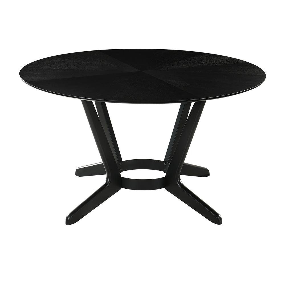 Santana 7 Piece Round Black Wood Dining Table Set with Charcoal Fabric. Picture 5