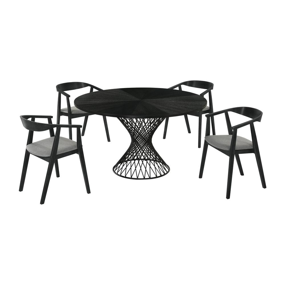 Cirque Santana 5 Piece Black Wood Dining Table Set with Charcoal Fabric. Picture 1