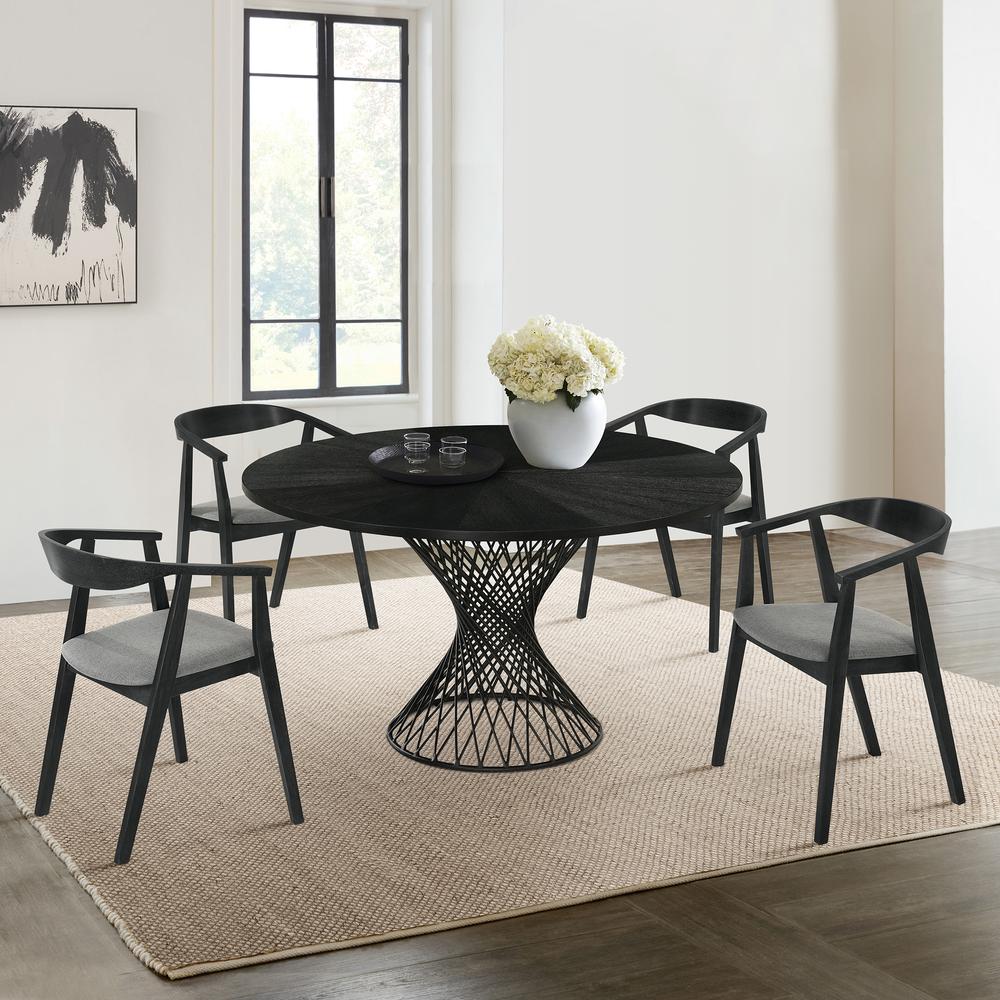 Cirque Santana 5 Piece Black Wood Dining Table Set with Charcoal Fabric. Picture 9
