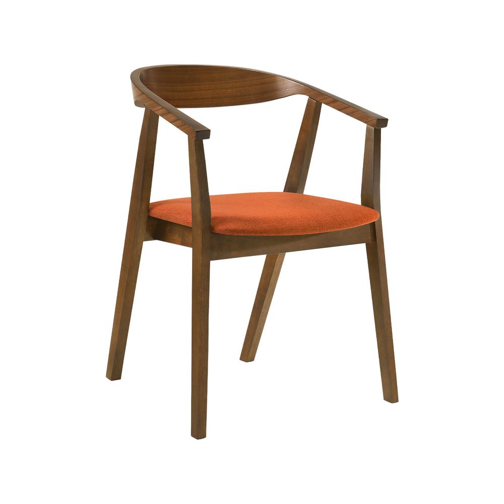 Santana 5 Piece Round Walnut Wood Dining Table Set with Orange Fabric. Picture 2