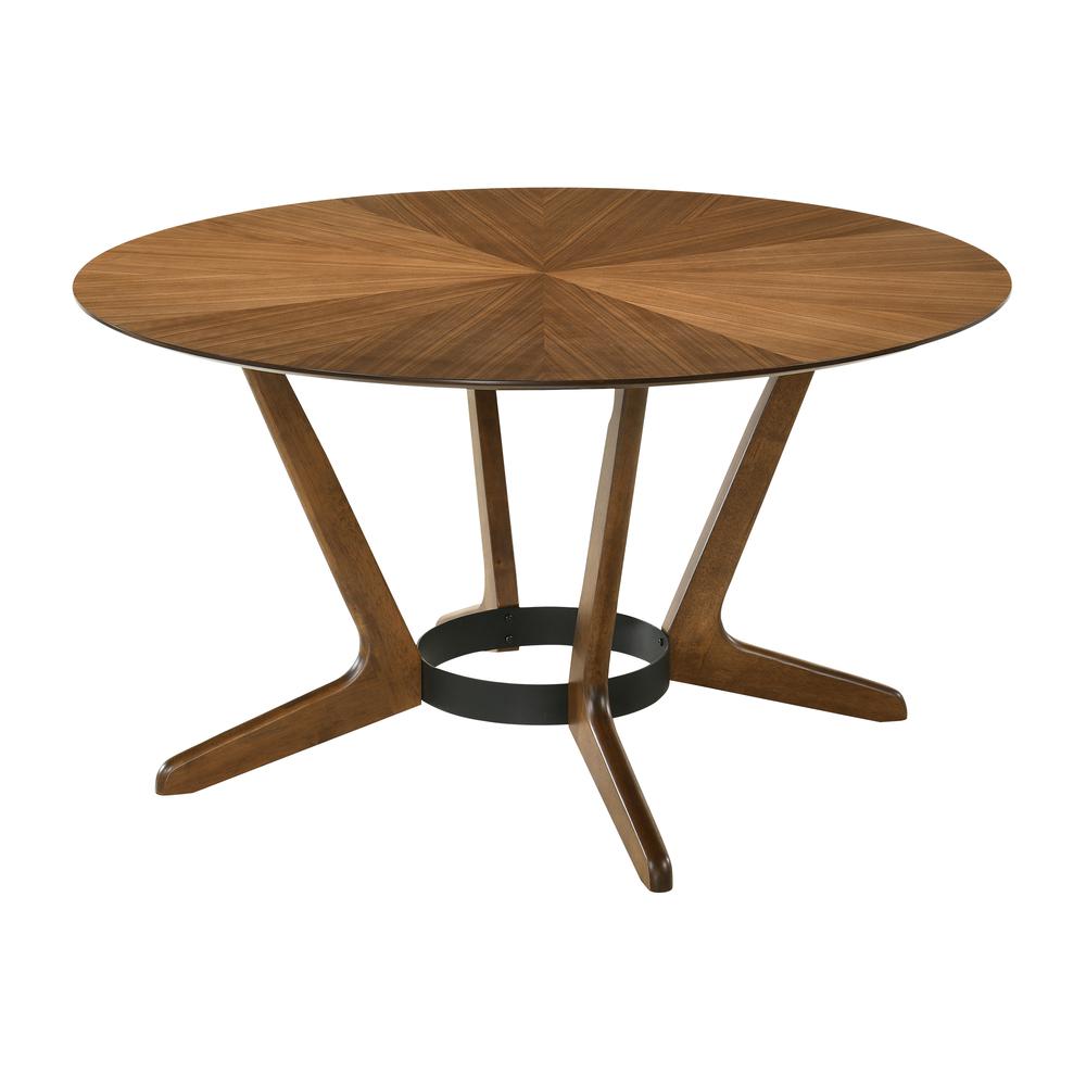 Santana 5 Piece Round Walnut Wood Dining Table Set with Orange Fabric. Picture 4
