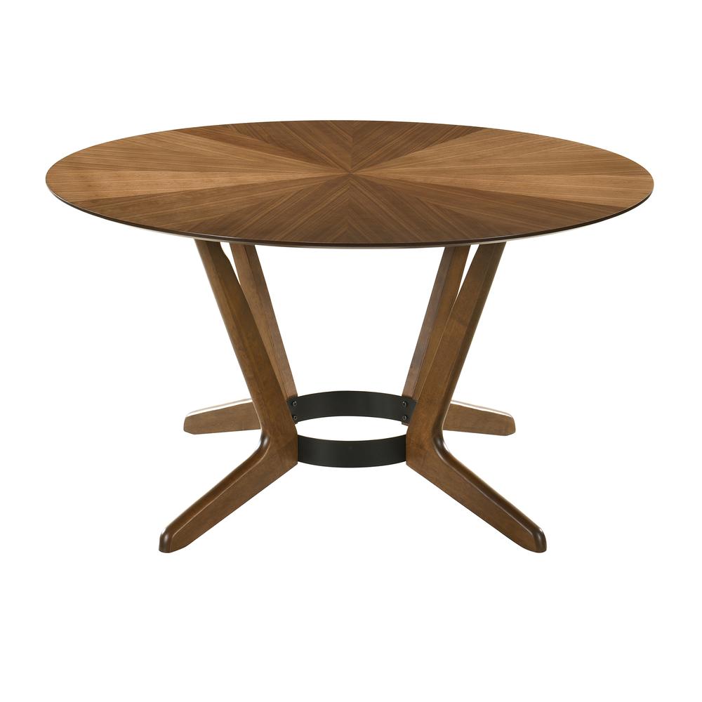 Santana 5 Piece Round Walnut Wood Dining Table Set with Orange Fabric. Picture 5