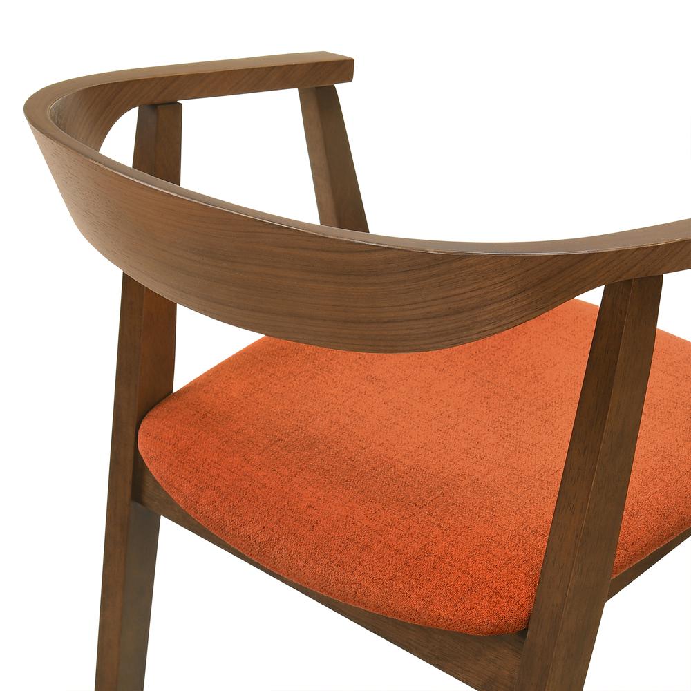 Santana 5 Piece Round Walnut Wood Dining Table Set with Orange Fabric. Picture 7