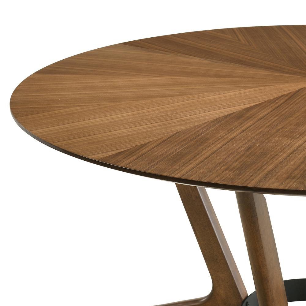 Santana 5 Piece Round Walnut Wood Dining Table Set with Orange Fabric. Picture 8