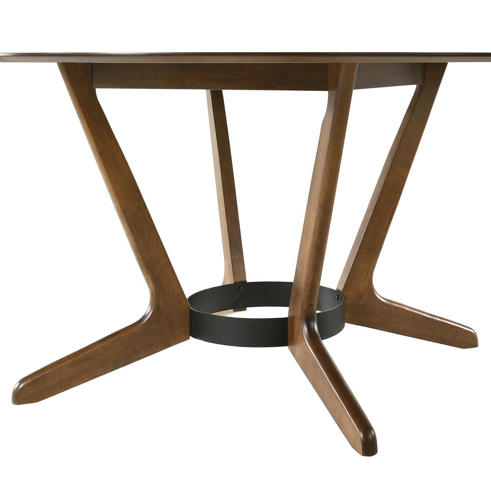 Santana 5 Piece Round Walnut Wood Dining Table Set with Orange Fabric. Picture 9