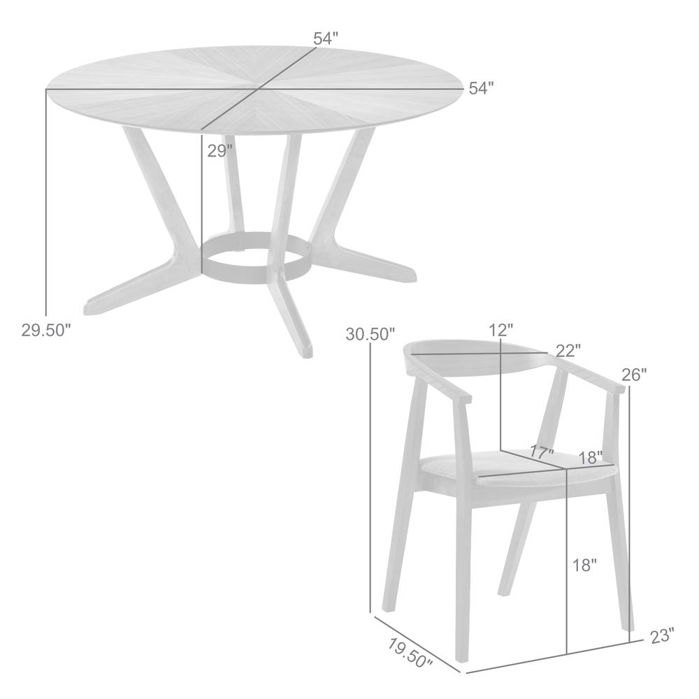 Santana 5 Piece Round Walnut Wood Dining Table Set with Orange Fabric. Picture 10