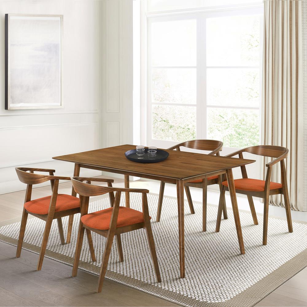 Westmont Santana 5 Piece Walnut Wood Dining Table Set with Orange Fabric. Picture 11