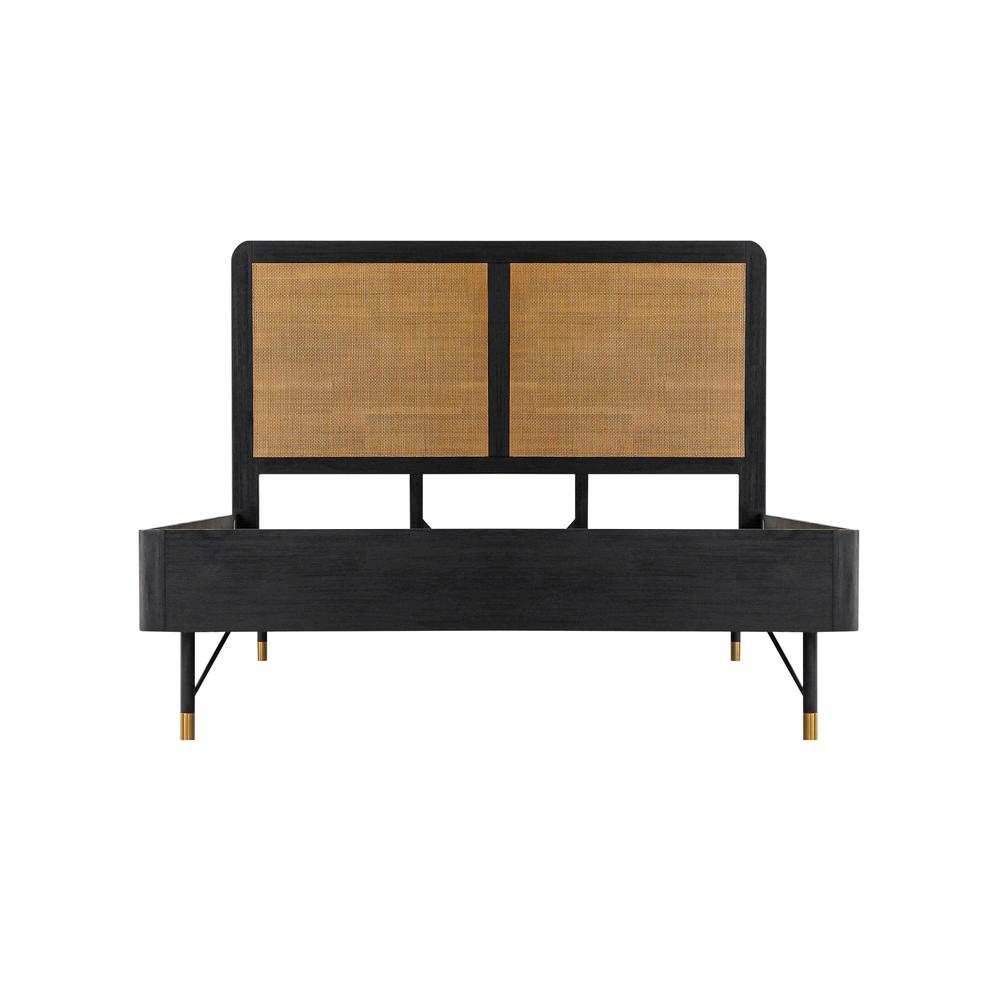 Saratoga 4 Piece Queen Bedroom Set in Black Acacia Wood and Rattan. Picture 2