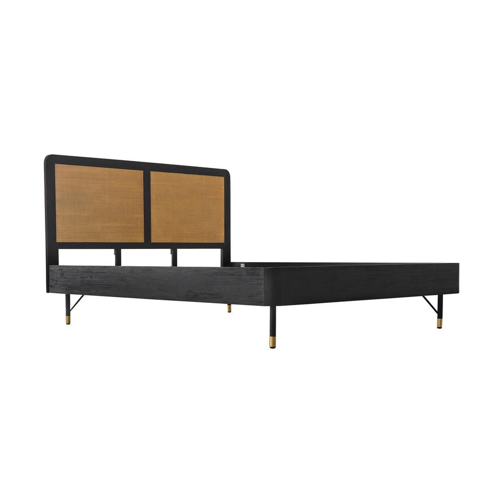 Saratoga 4 Piece Queen Bedroom Set in Black Acacia Wood and Rattan. Picture 3