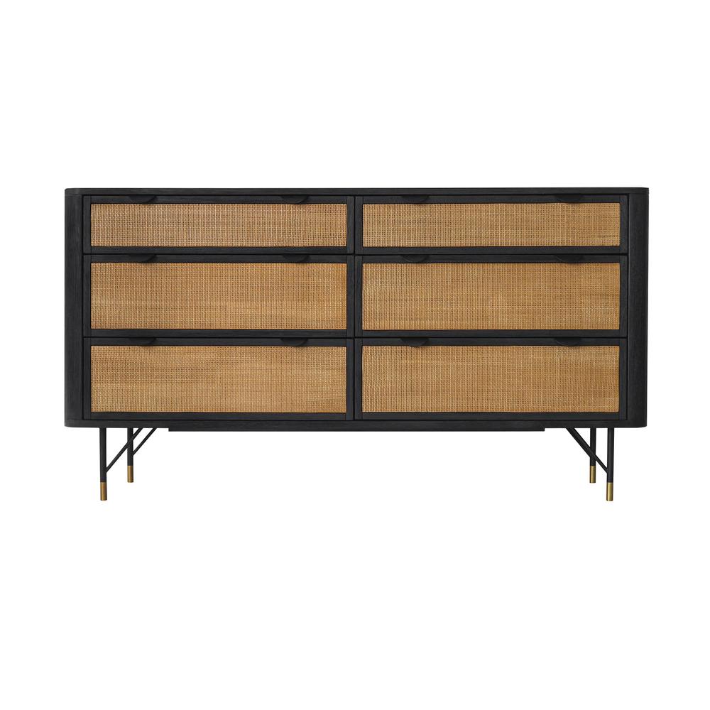 Saratoga 4 Piece Queen Bedroom Set in Black Acacia Wood and Rattan. Picture 4