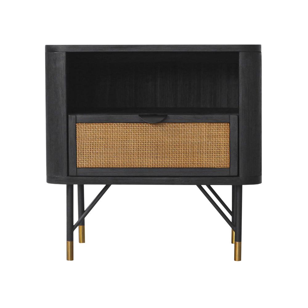 Saratoga 4 Piece Queen Bedroom Set in Black Acacia Wood and Rattan. Picture 6