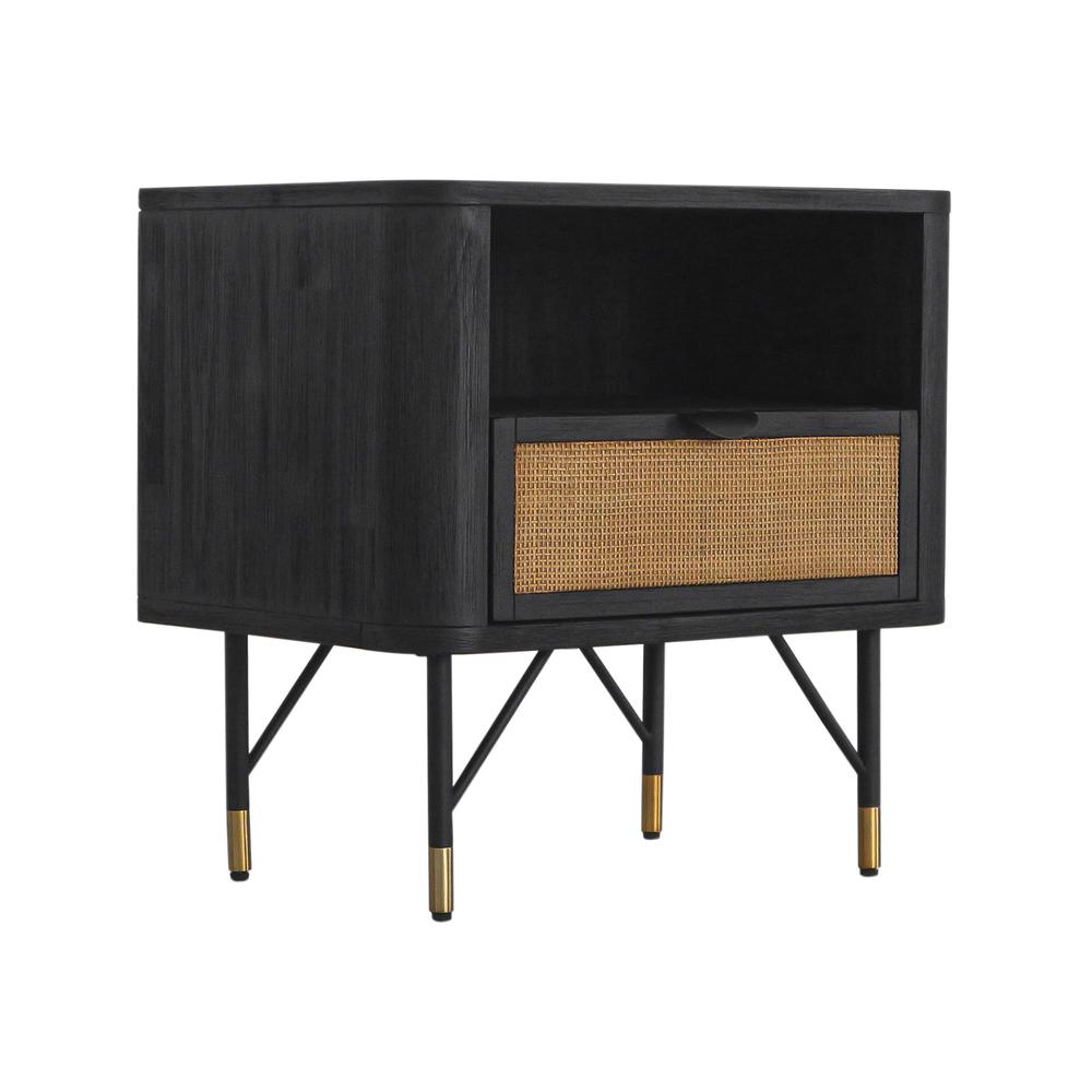 Saratoga 4 Piece Queen Bedroom Set in Black Acacia Wood and Rattan. Picture 7