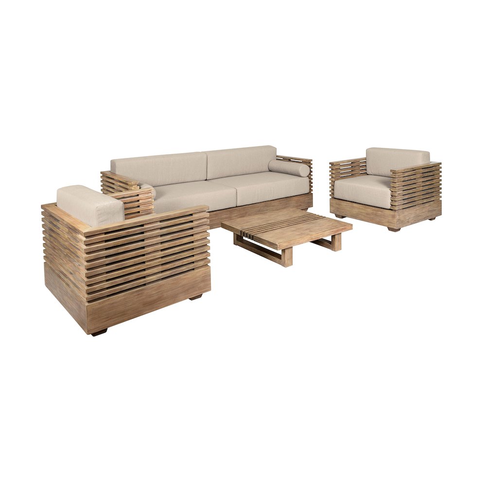 Outdoor Patio 4 Piece Conversation Set in Light Eucalyptus Wood. Picture 2