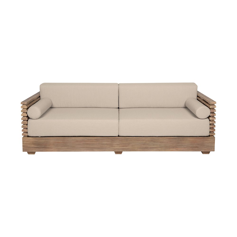 Outdoor Patio 4 Piece Conversation Set in Light Eucalyptus Wood. Picture 3
