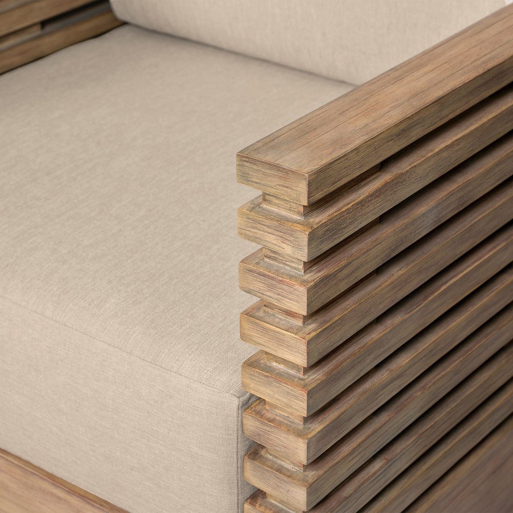 Outdoor Patio 4 Piece Conversation Set in Light Eucalyptus Wood. Picture 9