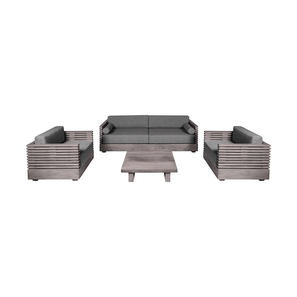 Outdoor Patio 4 Piece Conversation Set in Gray Eucalyptus Wood. Picture 1