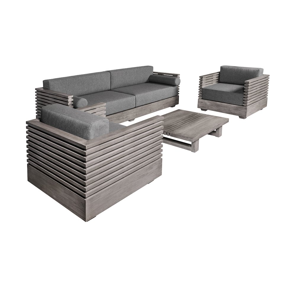 Outdoor Patio 4 Piece Conversation Set in Gray Eucalyptus Wood. Picture 2