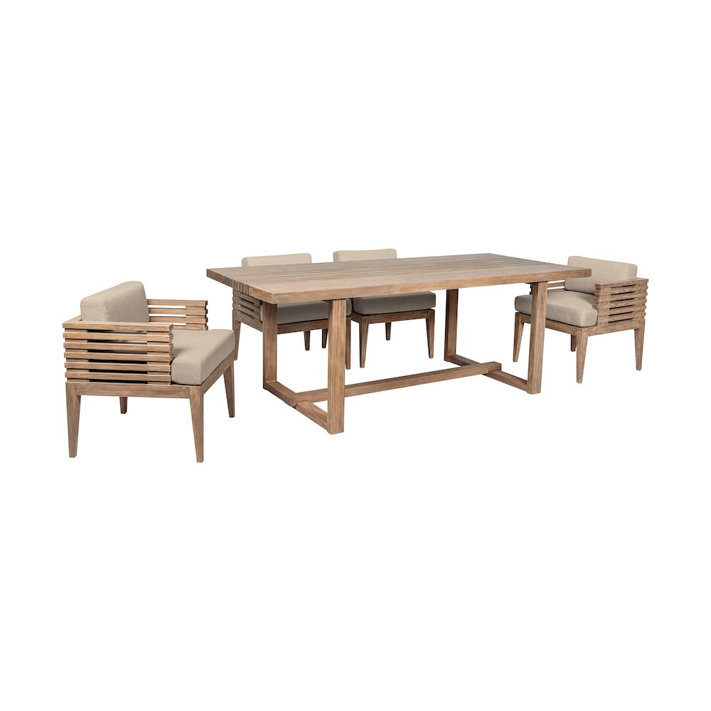 Vivid Outdoor Patio 5 Piece Dining Set in Light Eucalyptus Wood. Picture 1